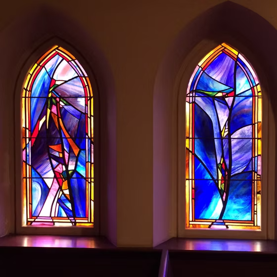 Modern stained-glass windows in the chapel